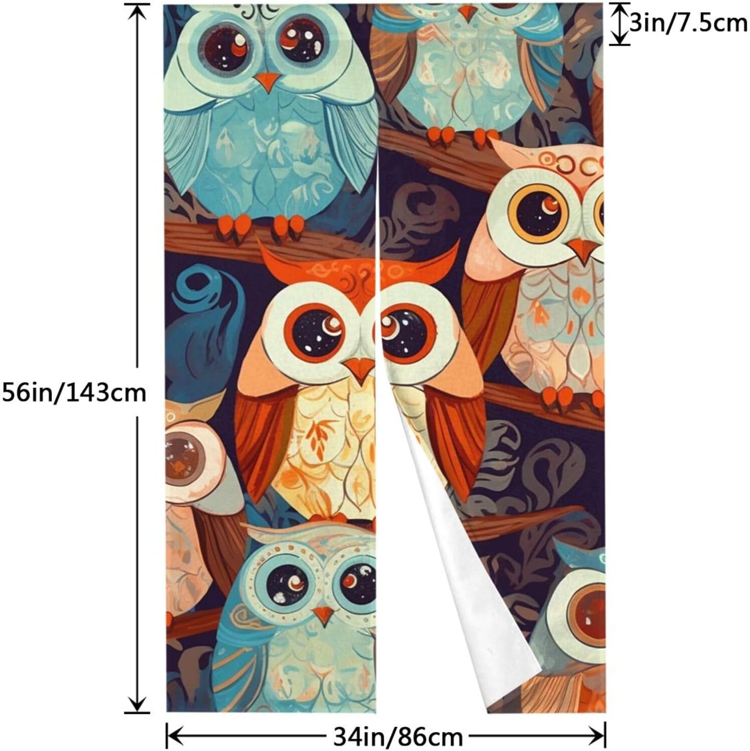 Anime Owl Door Curtain Noren for Doorway Privacy Personalized Door Way Curtain Panel Blackout Kitchen Window Treatment Lightweight Tapestry Hanging Room Divider Home Decor 34"X 56" image 2