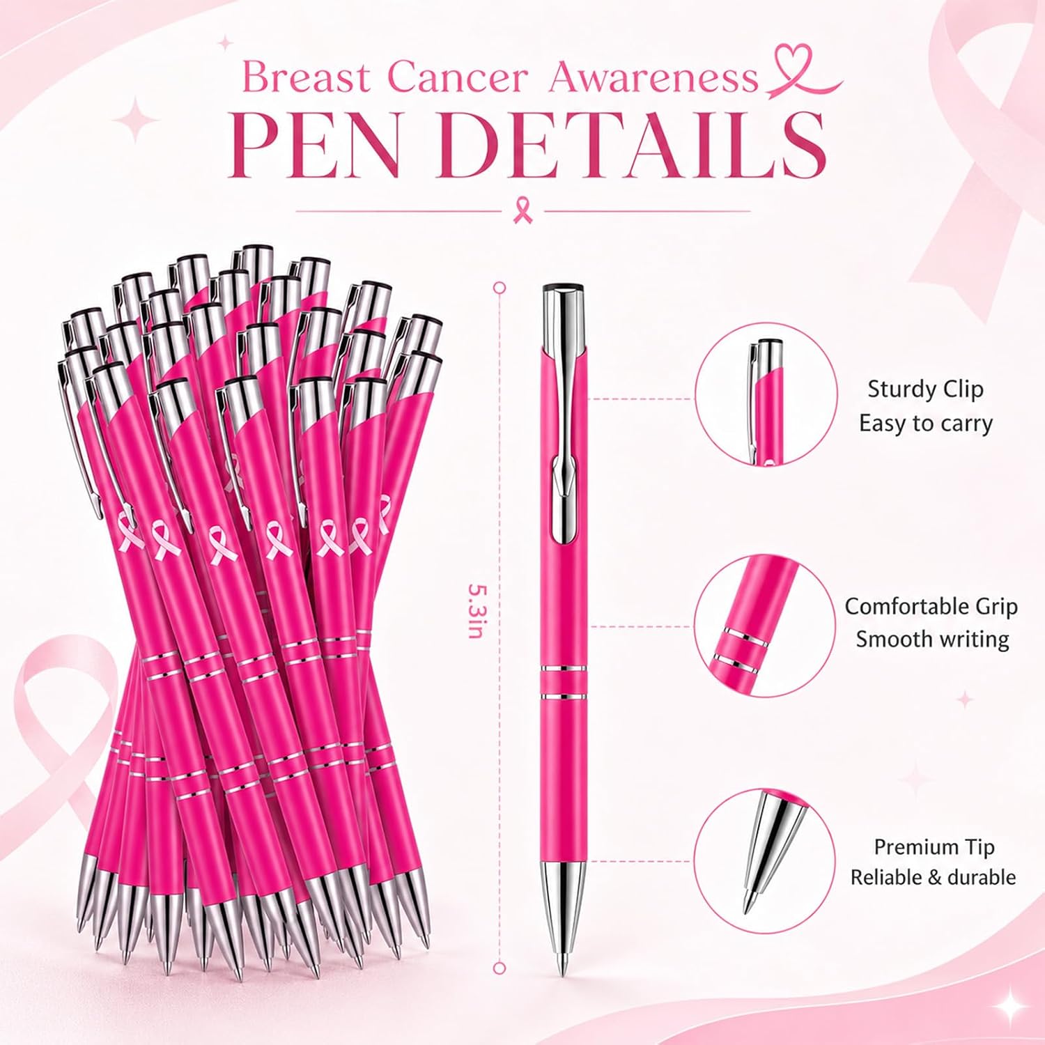 Tinlade 50 Set Breast Cancer Awareness Pens with Self Exam Cards Bulk Items image 3