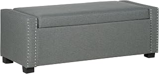HOMCOM Upholstered Flip Top Storage Bench Fabric Ottoman for Bedroom, Living Room, Light Grey