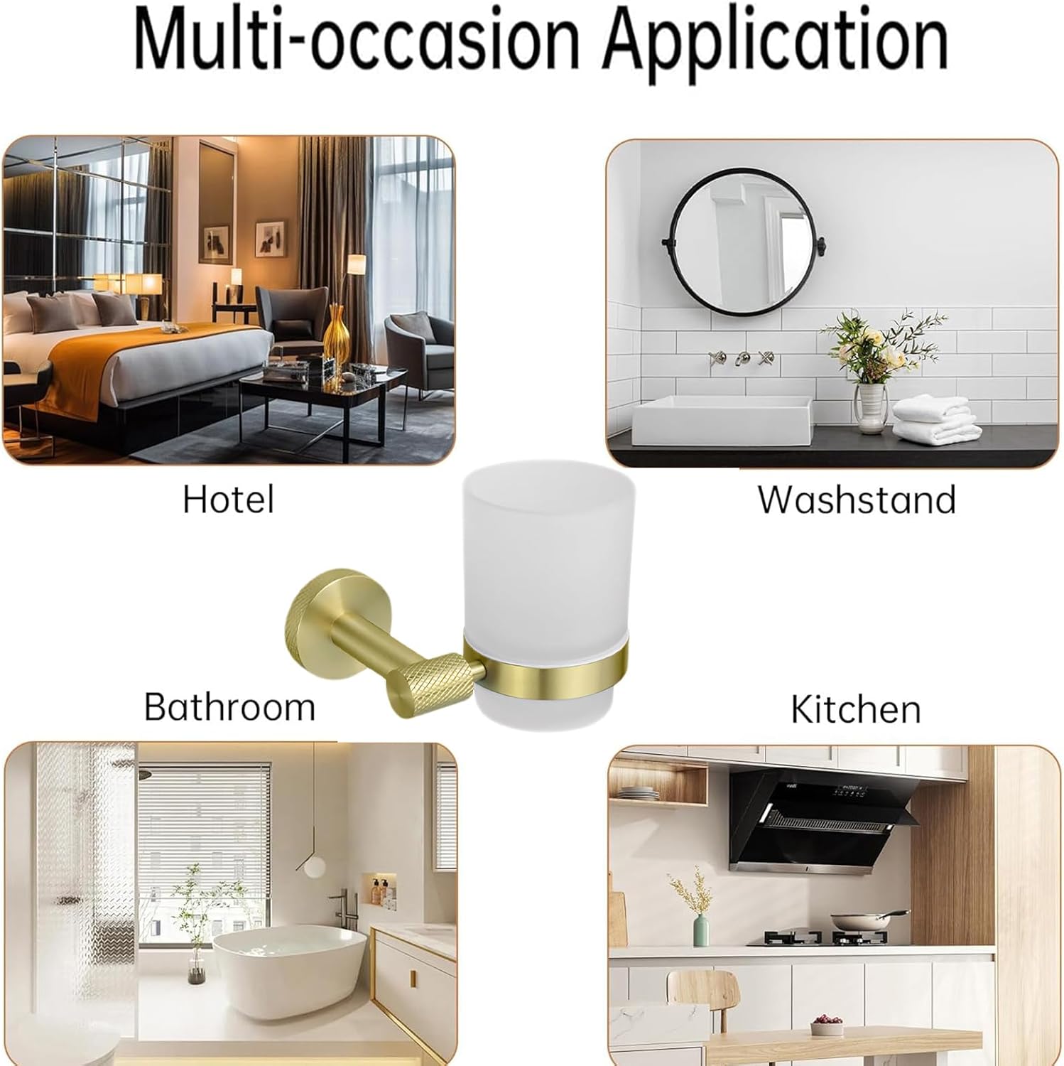 Toothbrush Holder Cup, Wall Mounted Toothbrush Holder with Frosted Glass Cup, 304 Stainless Steel Tumbler Holder for Bathroom Decoration Accessories,Brushed Gold