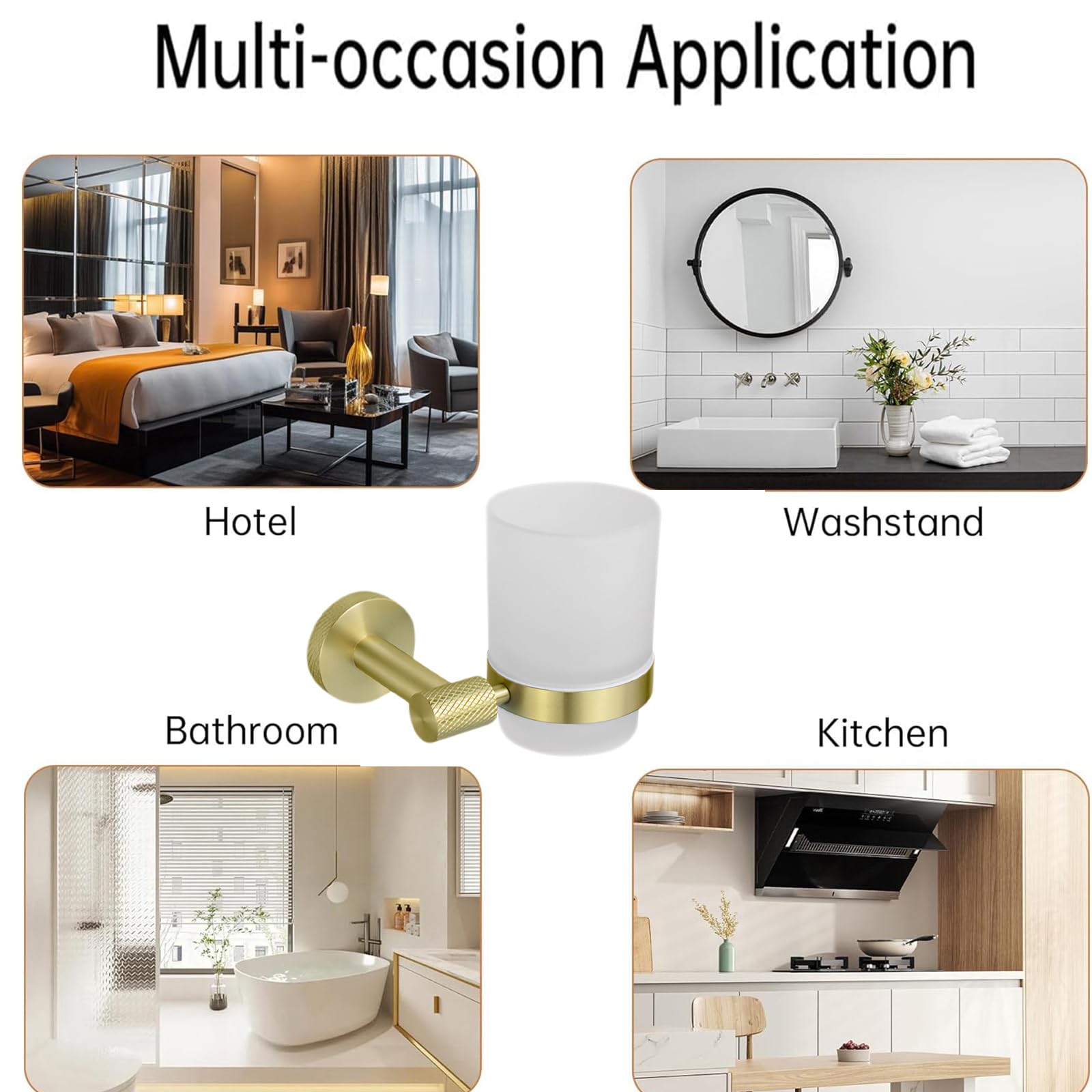 Brushed Gold,Portaspazzolino da Denti, Portaspazzolino da Denti A Parete con Bicchiere in Vetro Smerigliato, Portabicchiere in Acciaio Inossidabile 304 per Accessori Decorativi per Il Bagno