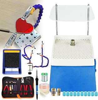 15 pcs Professional Glass Craft Starter Tool Kit with Grinder/Glass Cutter Kit/Soldering Iron Kit/Solder Exhaust Fan/Solder Clamp/Consumables,Stained Start-Up Set