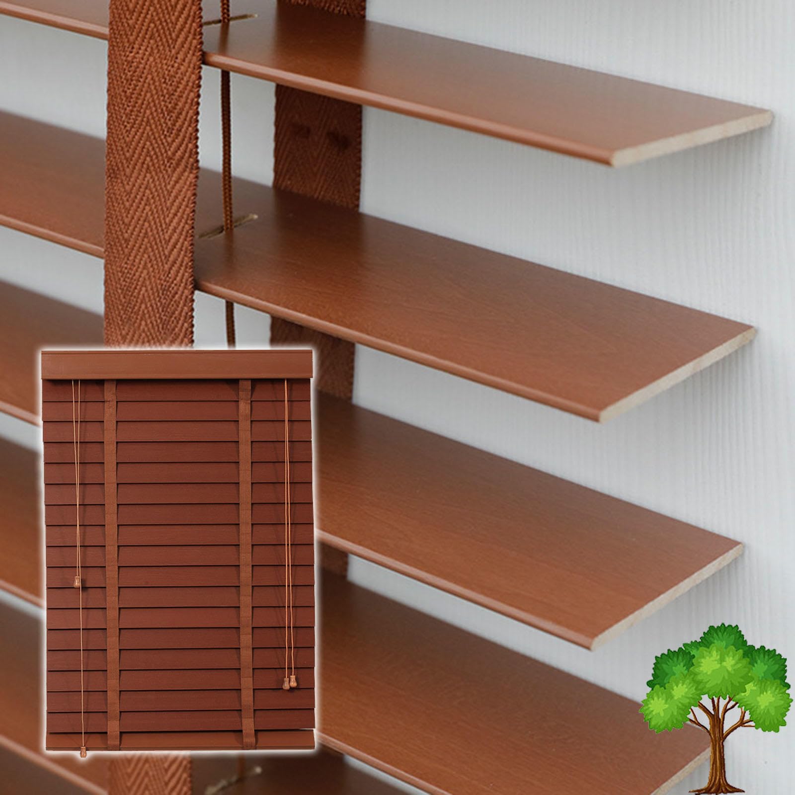 Suwooy M50103 Wooden Venetian Blinds,50Mm Slats Horizontal Blinds,Solid Wood Venetian Shades For Windows 50Cm 60Cm 70Cm 80Cm 90Cm 100Cm 120Cm Wide,Heat Insulation/Breathable Shutters Curtains,