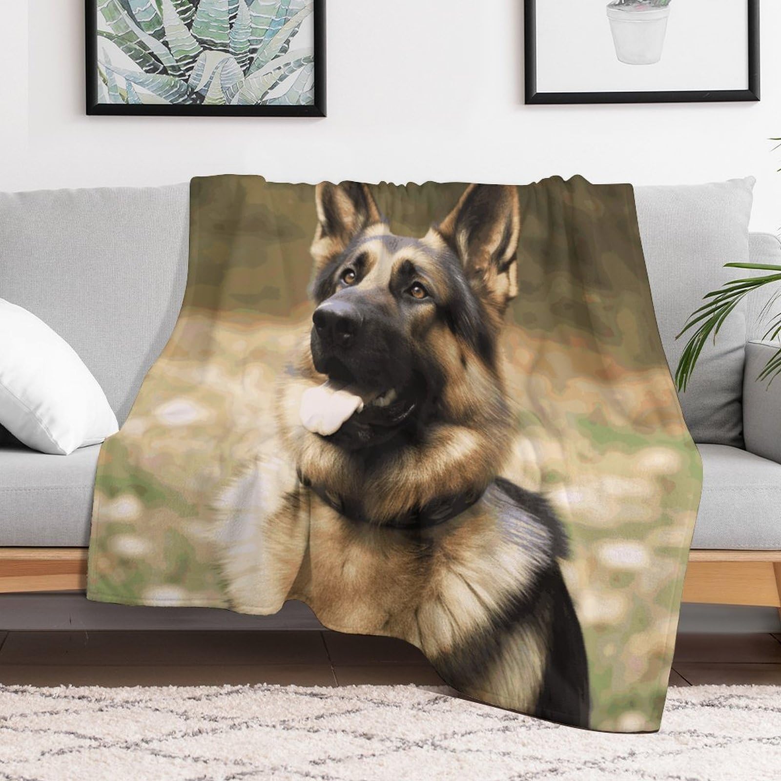 Couverture polaire Berger Allemand en flanelle 152x203 cm pour canapé et lit douillet