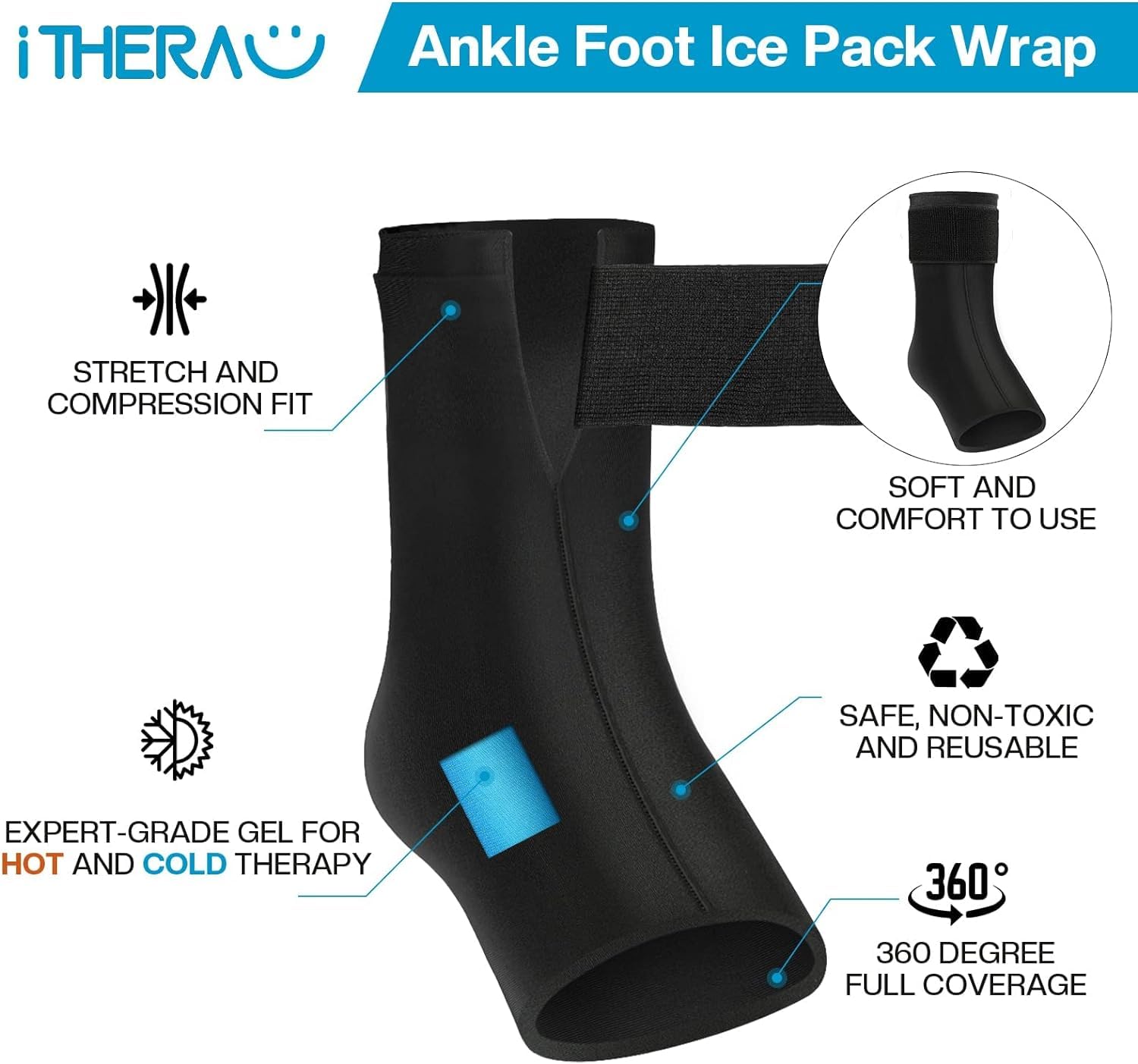 I-THERA-U Calcetines de refrigeración para tobillos, pies grandes, reutilizables, gel Ice Pack, paquete de refrigeración, manguito de enfriamiento para pies para fascitis plantar, esguinces de