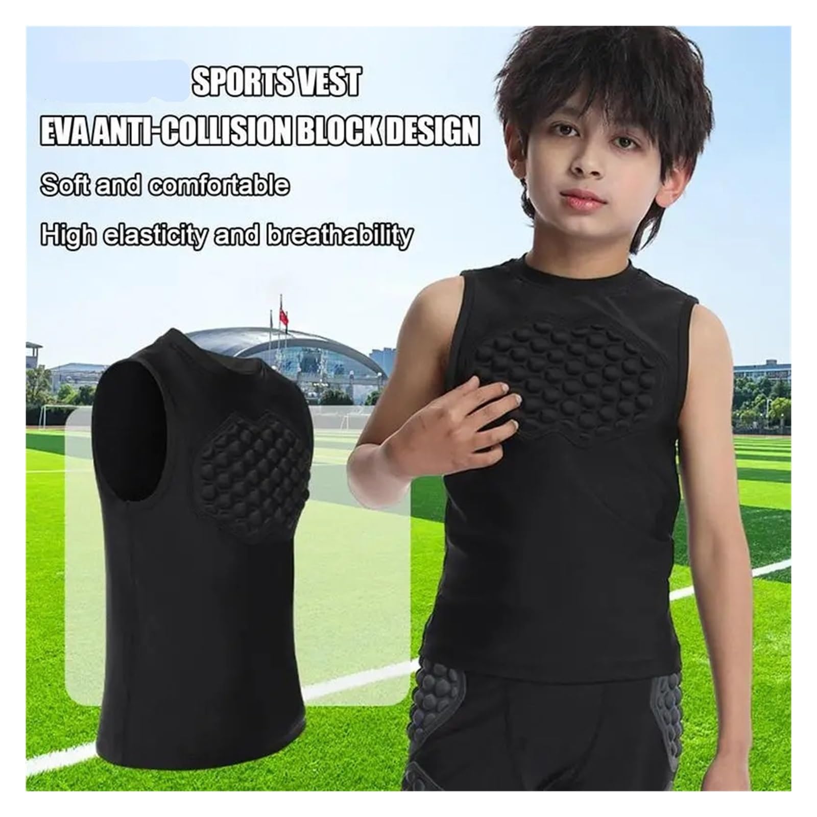 Camiseta de fútbol Acolchada Camiseta de fútbol Acolchada Juvenil con protección for el esternón, Chaleco Protector Pecho, Costillas y Cadera, Camiseta compresión