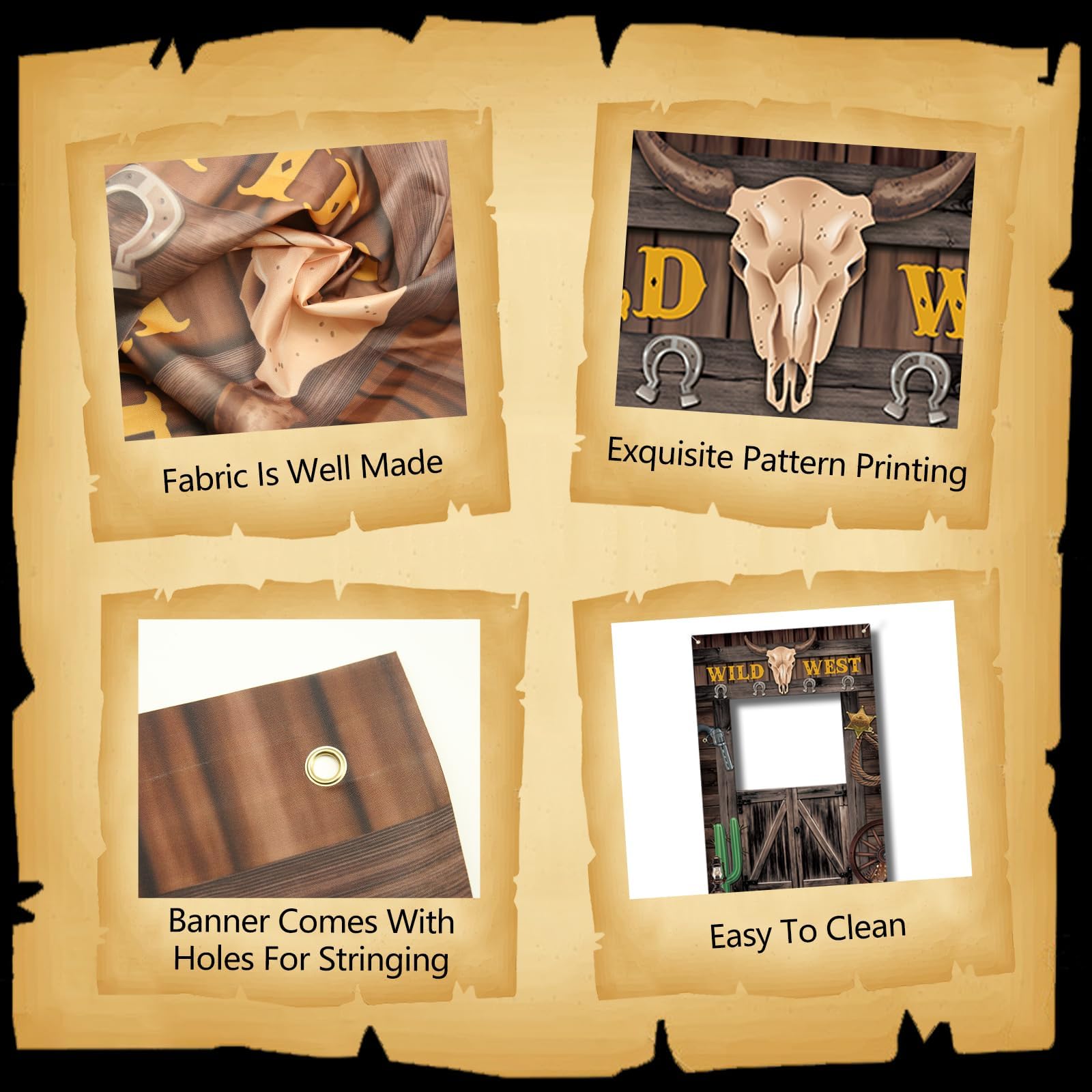 Lollanda Decorazioni per feste da cowboy, sfondo Wild West, grande sfondo in tessuto West Photo Door Banner sfondo, striscione in legno per casa fienile per decorazione a tema occidentale