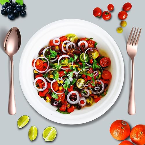 Miniatura 7 de KITWARE Juego de cubiertos de 12 cubiertos de color oro rosa con tenedores y cucharas de acero inoxidable para el hogar, juegos de utensilios de