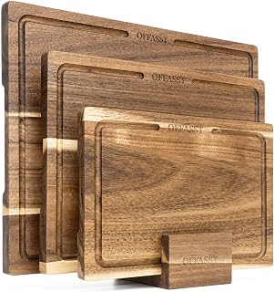 acacia wood cutting board, 3 pieces (40 x 30, 33 x 24, 27 x 18 cm) - wooden board, kitchen with board stand, dishwasher safe wood chopping boards for meat and vegetables, chopping board