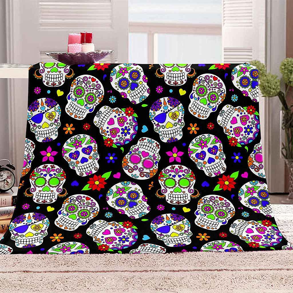 Couverture polaire crâne anti-froid plaid microfibre doux lit et canapé