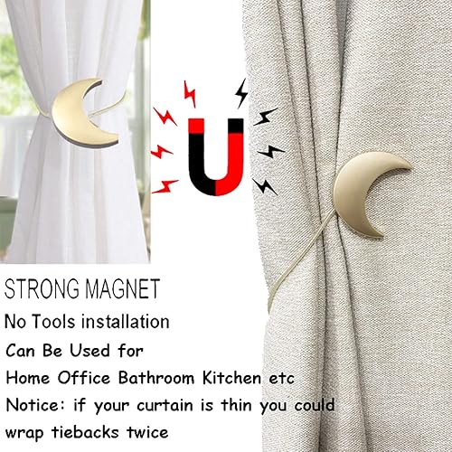 Miniatura 3 de Alzapaños magnéticos de metal, 1 par de clips de metal para cortina de luna, sujetadores de cuerda, menisco, dorado, para cortinas decorativas para