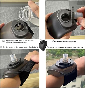 Wrist Sports Water Bottles, Outdoor Wearable HandsFree Silicone 7 Oz Running Water Bottle, Sports Portable Fitness Marathon Rock Climbing Cycling Cup Suitable for Travel Camping Jogging Hiking (White)