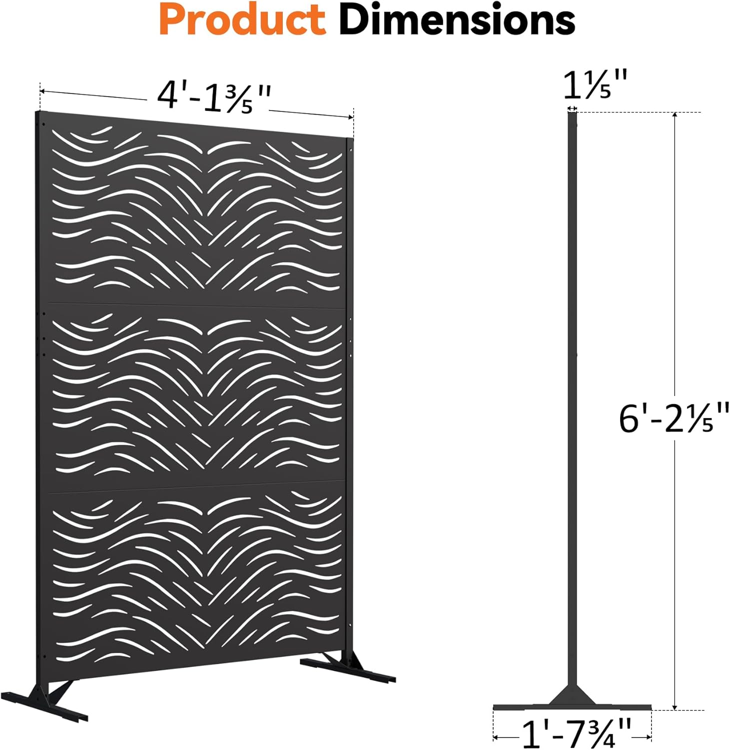 Modern Shade 4x6 FT Metal Privacy Screen with Artistic Modular Designs Decorative Patio Privacy Fence & Garden Divider, Freestanding Outdoor Metal Fence Panel, Weather-Resistant (Ripple Flow)