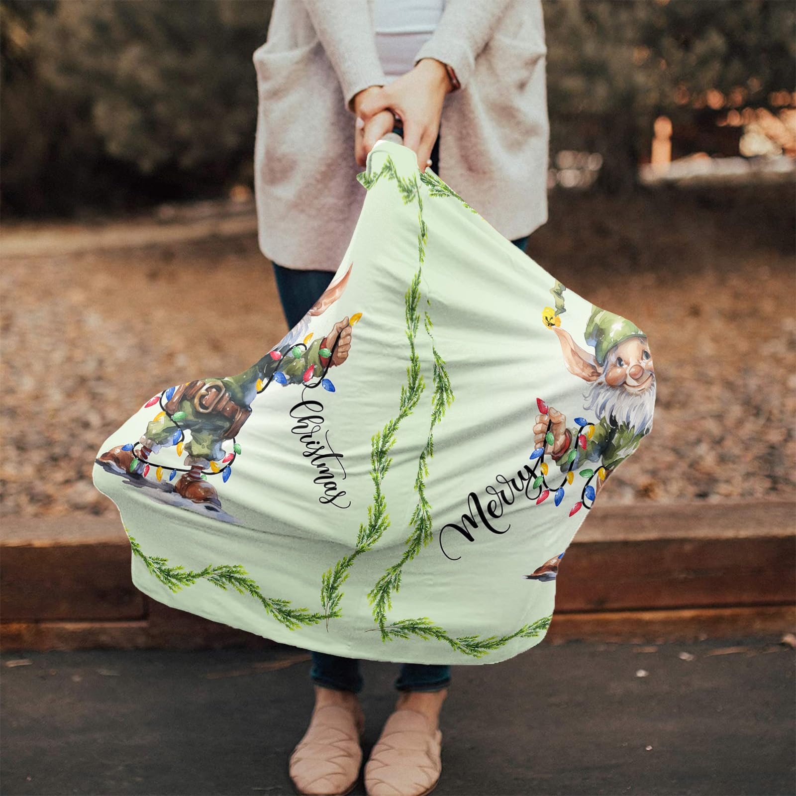 Nursing Cover for Breastfeeding Scarf, Green Xmas Elf Merry Christmas Baby Car Covers Super Soft Multi Use for Canopy Shopping Cart Cover Blanket Stroller Cover