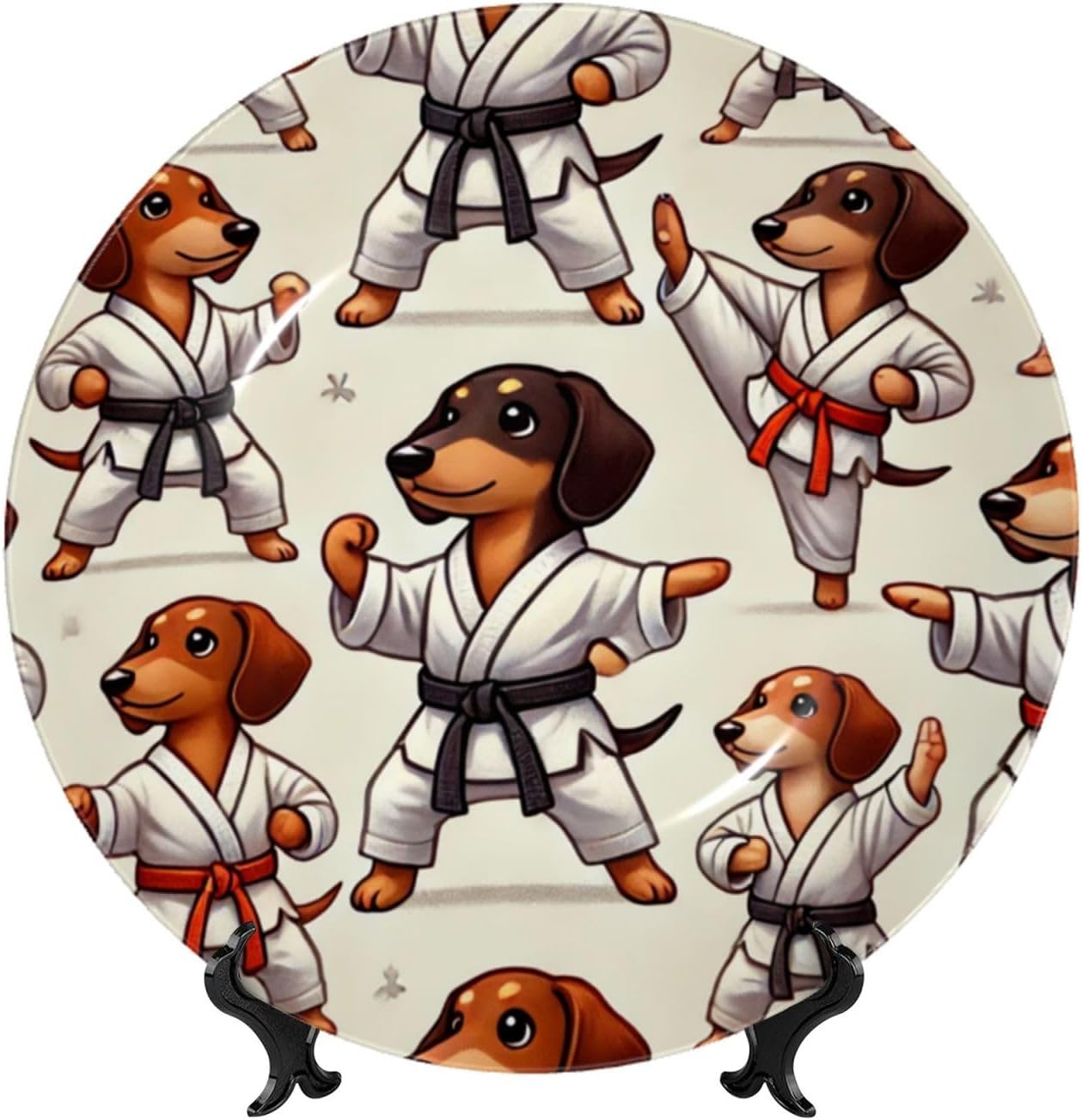 Judo-Dachshunds 10 Inch Decorative Plate With Stand, Elegant Display Wall Plate For Home Decor