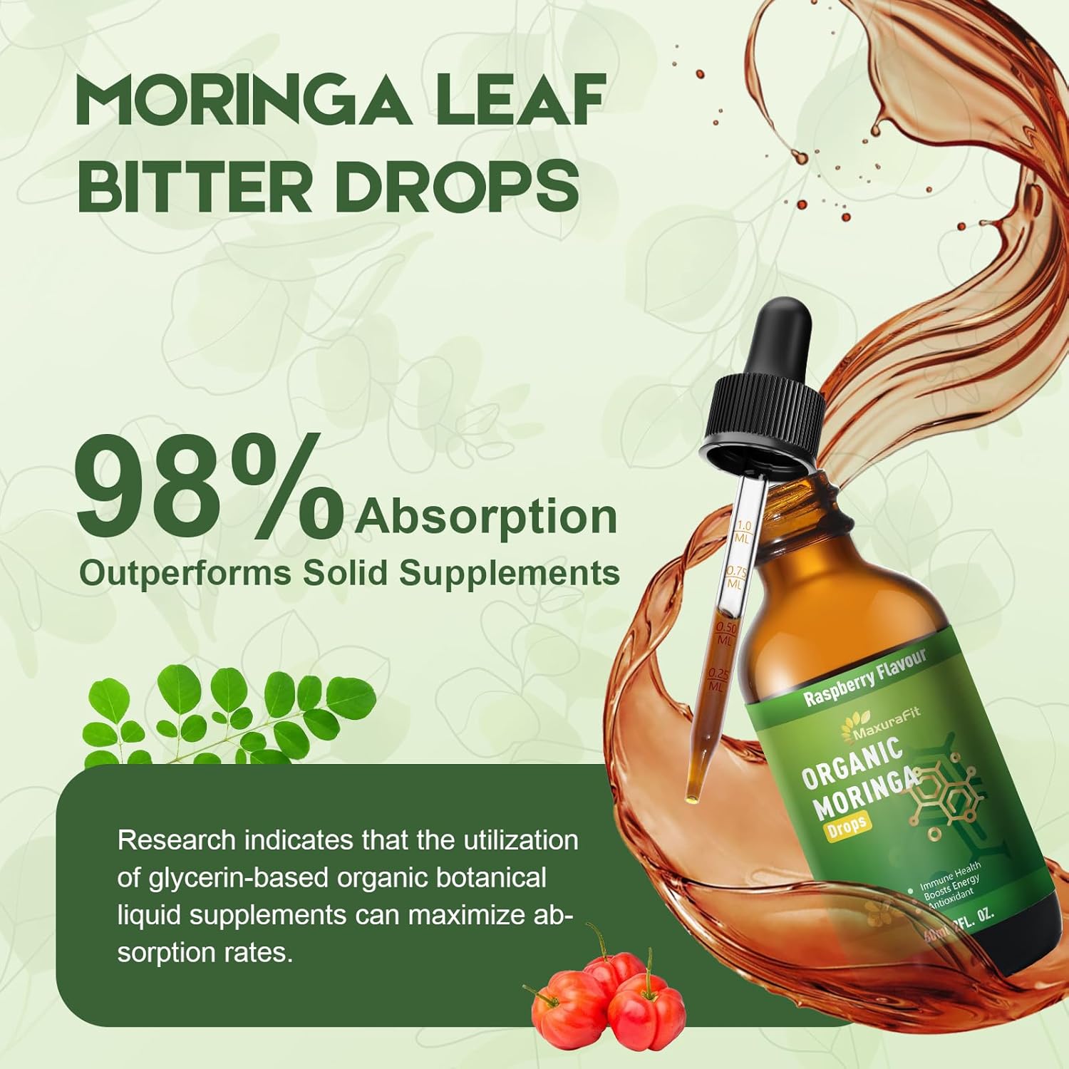 Moringa Leaf Drops with Vitamin C, Moringa Oleifera Extract Liquid Drops for Immunity Support,Antioxidant,Overall Health & Energy,Vegan Herbal Supplement 2 fl oz - Image 6