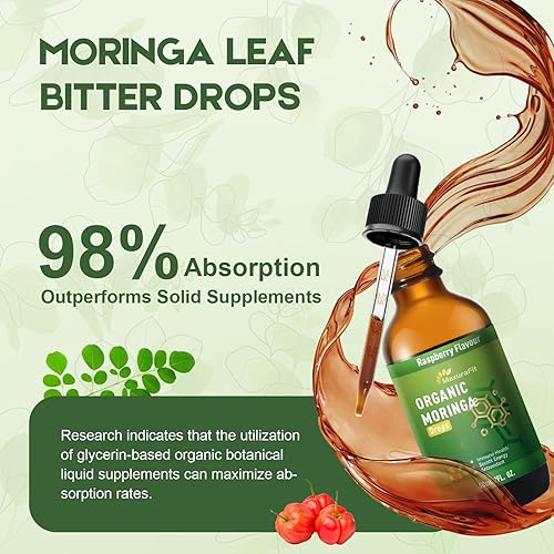 Miniatura 6 de Gotas líquidas de hoja de moringa pura, extracto de Moringa Oleifera gotas líquidas con vitamina C para apoyo inmunológico, antioxidante, salud