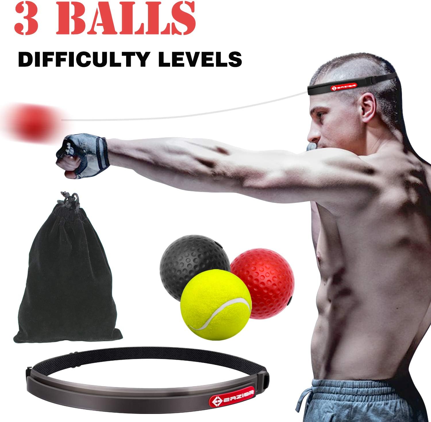 Boxing Reflex Ball for Improving Speed Reactions - Eazior Premium Fight Reflex Ball On String,Boxing Equipment for Hand-Eye Coordination Training