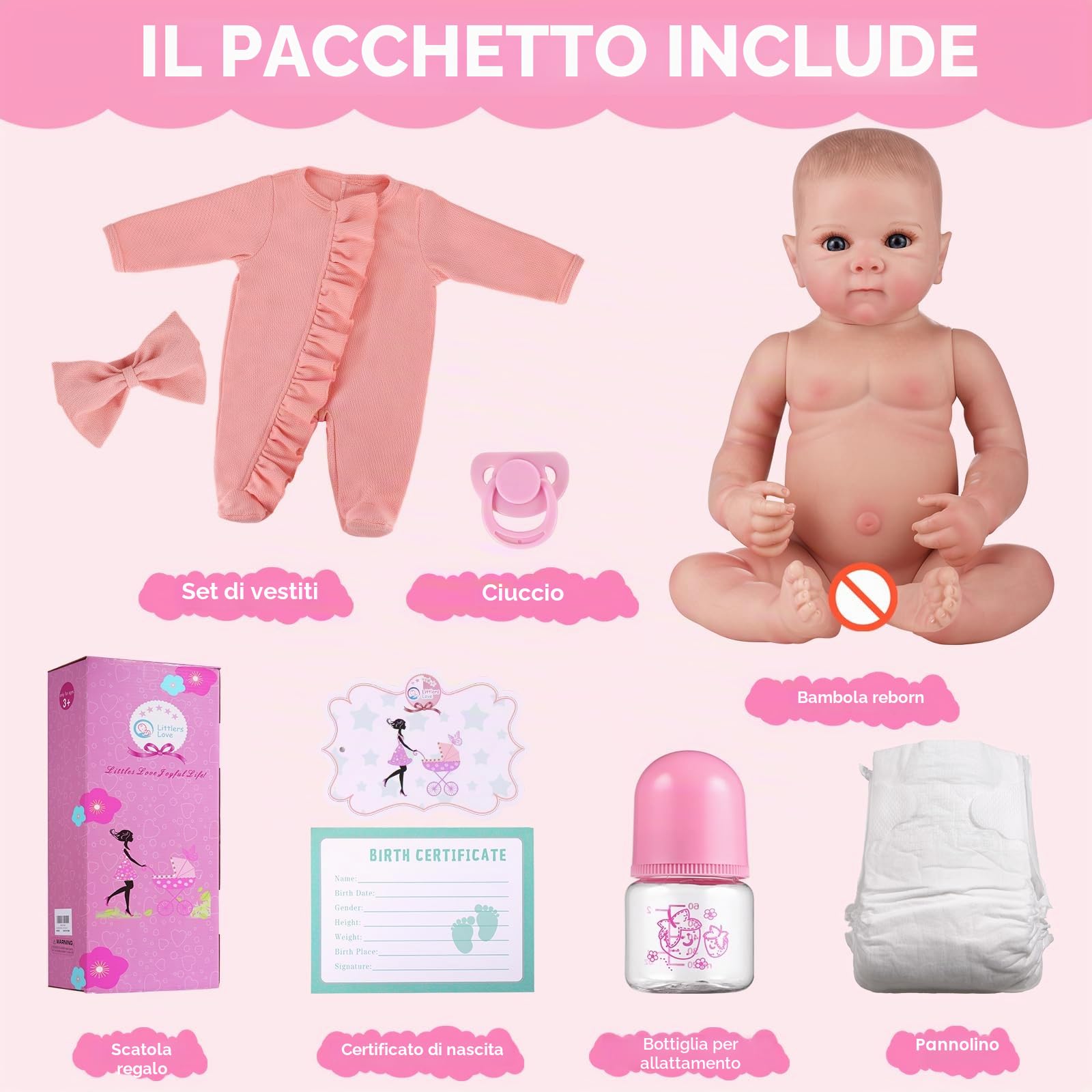 GAGAKU Bambola neonata reborn femmina, 45 cm bambole realistica bambola rinata con accessori