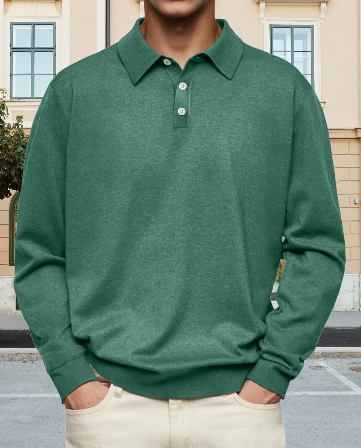 Mens Casual Knit Polo Collared Sweatershirt Business Fall Winter Long Sleeve Solid Color Color versatile Top - Image 2