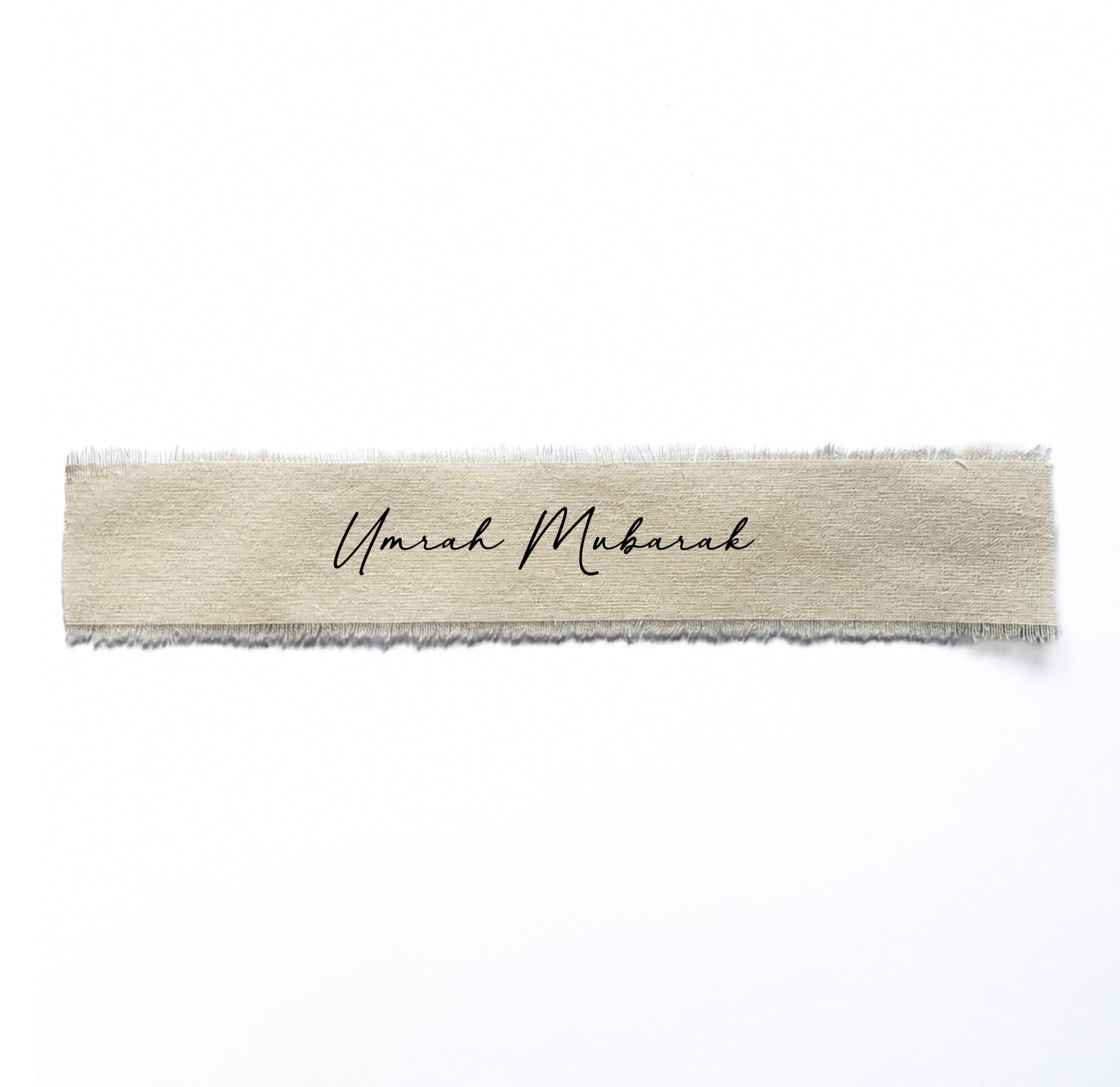 Umrah Mubarak 20cm Fabric Ribbon | Off-White/Cream | 20cm Cake Topper Ribbon (Pack of 1)