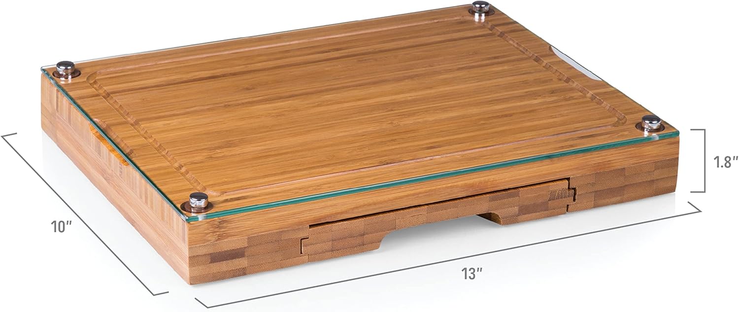 PICNIC TIME NCAA Concerto Glass Top Cheese Board and Knife Set, Charcuterie Board Set, Glass Top Cutting Board, (Bamboo)