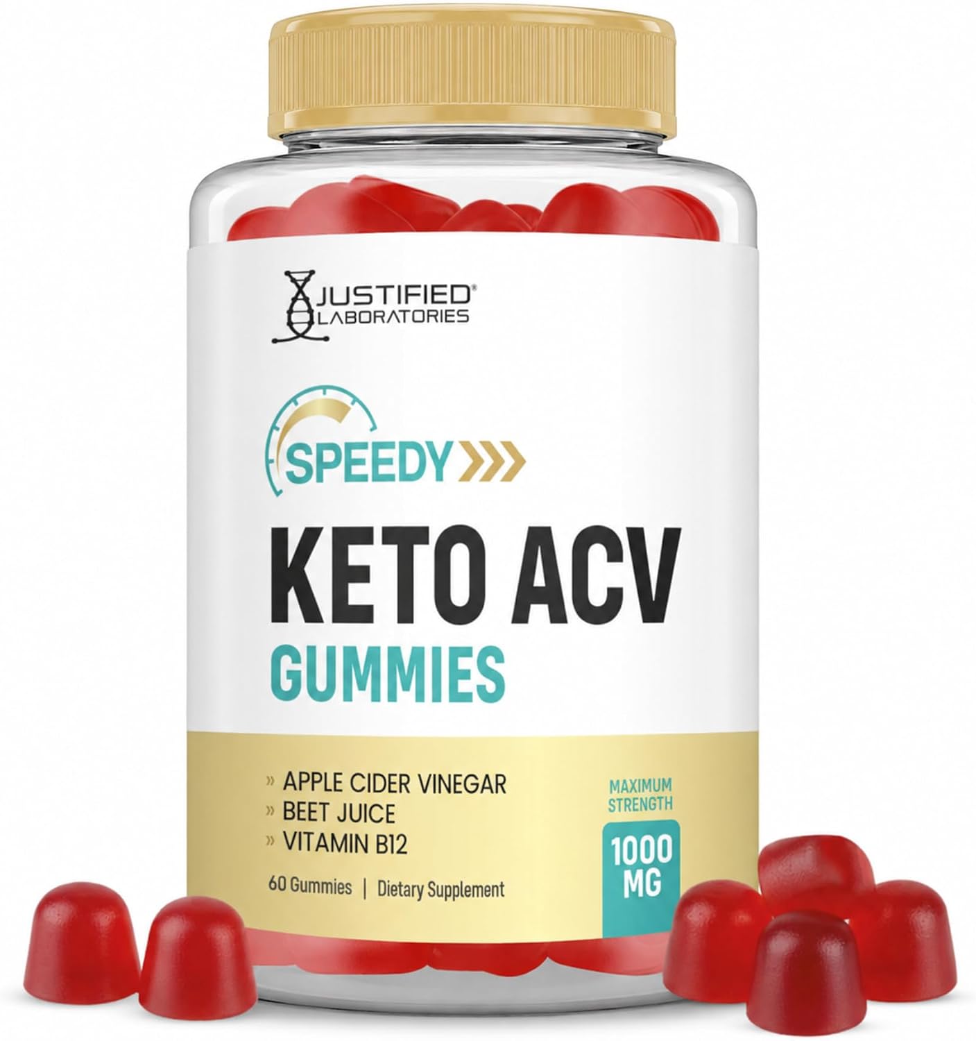 Justified Laboratories Speedy Keto ACV Gummies (1000 mg) - 60 Count, Pack of 2 - Formulated with Apple Cider Vinegar, Folate & Vitamin B12 - Non-GMO, Vegan, Gluten Free - 60 Servings
