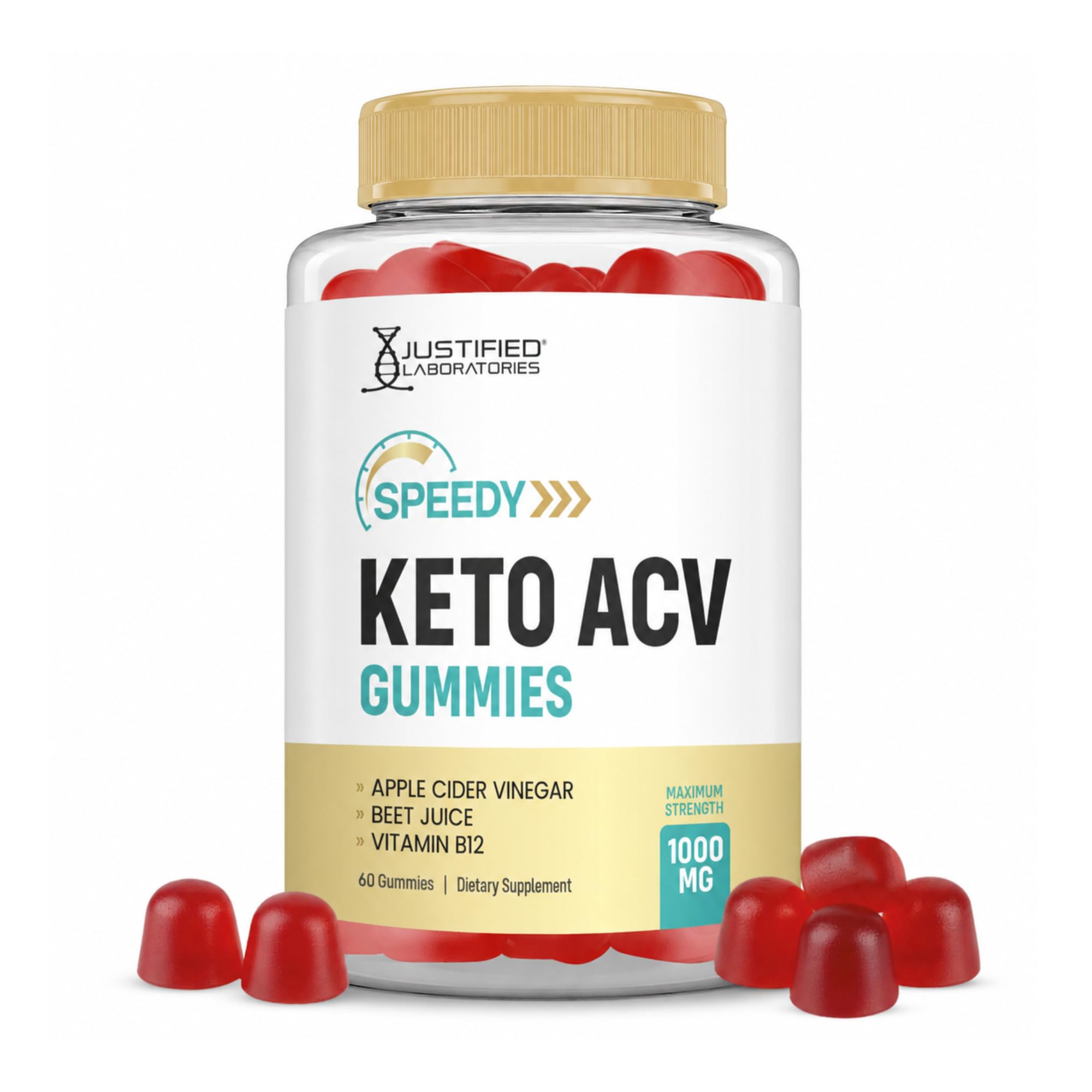Justified Laboratories Speedy Keto ACV Gummies (1000 mg) - 60 Count - Made with the Mother & Vitamin B12 - Non-GMO, Vegan, Gluten Free - 30 Servings 60 Count (Pack of 1)