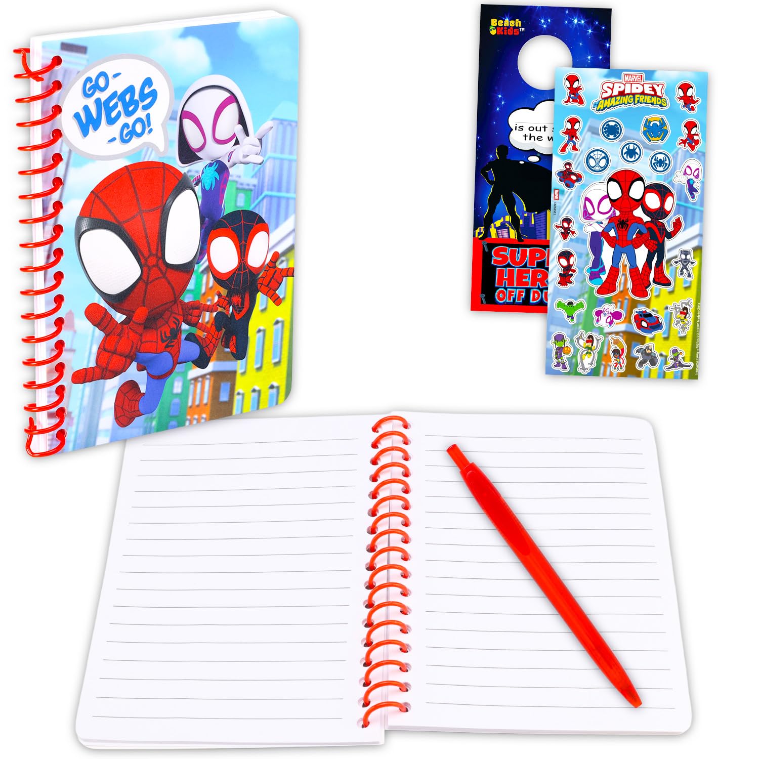 Spidey & Friends Spiral Notebook Bundle - Spiderman Stationery Set with Pen