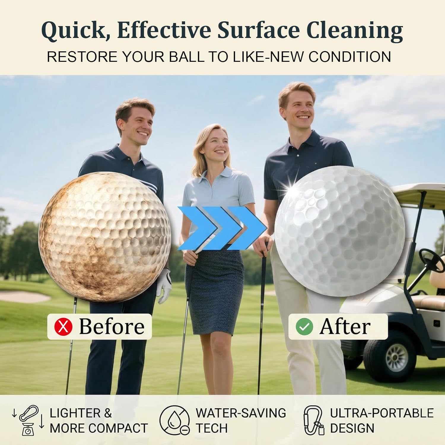 Upgrade Portable Golf Ball Cleaner More Lightweight, Home Golf Ball Washer for Bag, with Replaceable Sponges, Clip-On Design, Premium Golf Accessories Gift