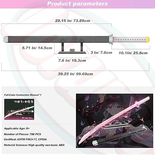 Miniatura 6 de Espadas Demon Slayer compatibles con juegos de Lego para niñas de 8 a 14 años, bloque de construcción de espada Tsuyuri Kanao de 39 pulgadas con