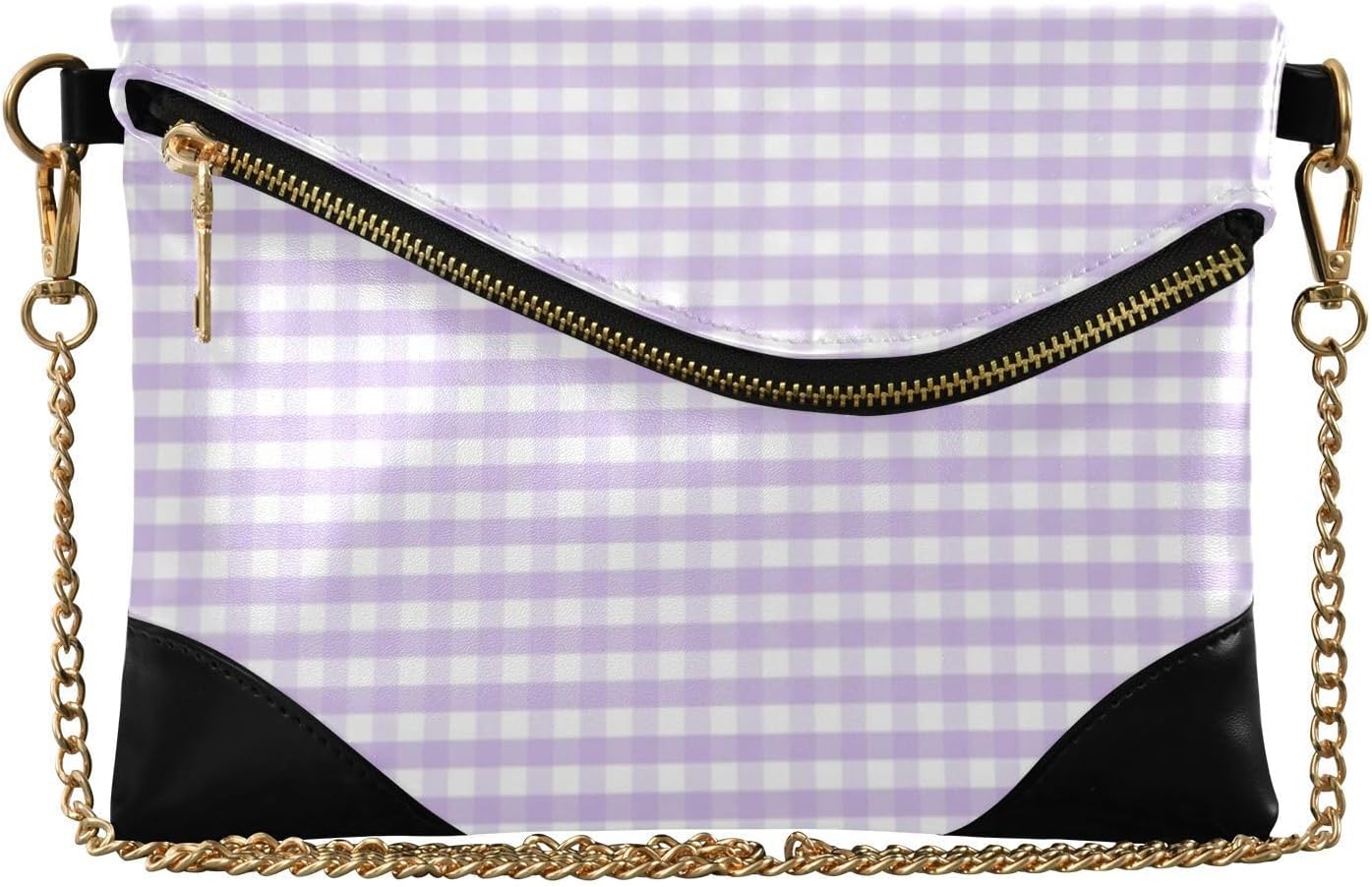 Women's PU Leather Handbag Clutch Zipper Foldover Envelope Clutch Bag for Travel Purple Check Pattern