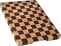 THETCHRY Checkered Acacia Wood Cutting Board 17x12 Inch - Juice Grooves, Handles, Non-Slip Pads, Double-Sided Chopping Block & Serving Tray with Gift Box