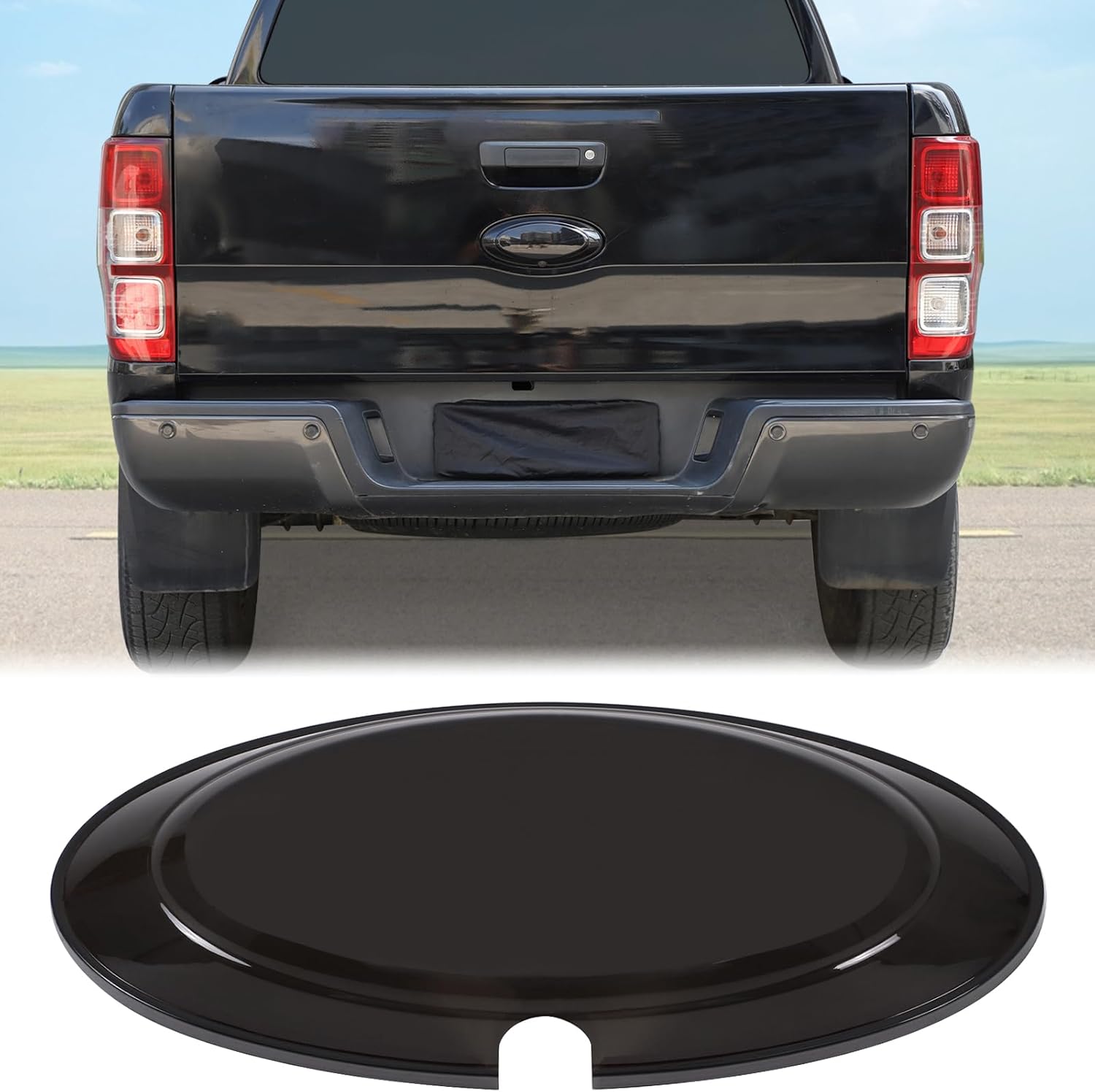 Aunginsy Tailgate Emblem Trim Cover Compatible with Ford Ranger 2015-2022, ABS Car Rear Trunk Emblem Center Badge Logo Decorative Cover Circle Ring Protector Overlay Smoked Black Exterior Accessories