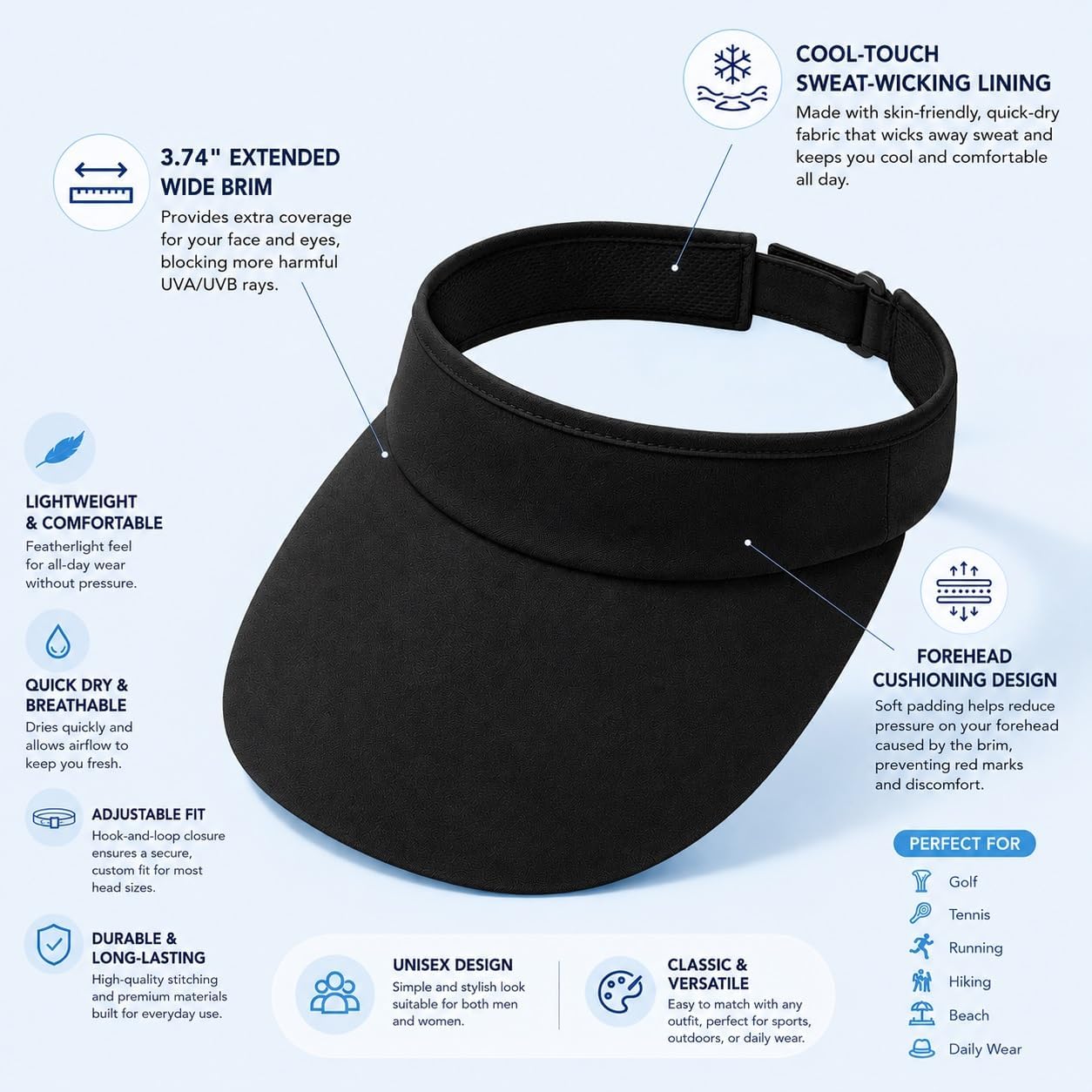 Sukeen UPF 50+ Women Sun Visor Hat, Wide Brim Lightweight Moisture Wicking Quick Dry Cap for Beach Hiking Travel Outdoor