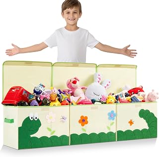 BOOHIT Extra Large Toy Box for Kids, Collapsible Toddler Toy Organizer Storage, Child Waterproof Toy Chest for Boys Girl with Lids, Toy Kid Storage Bin for Nursery(Green Caterpillar)