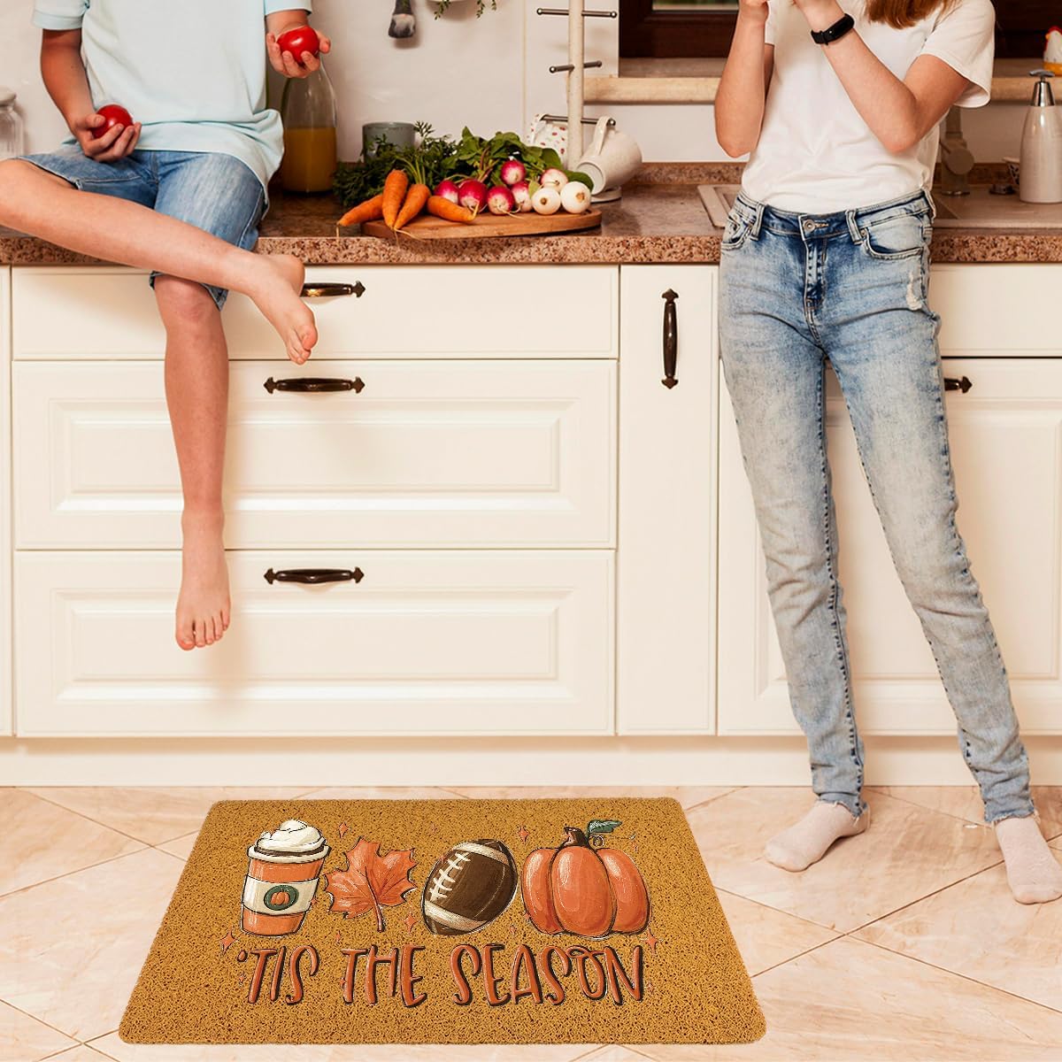 WRSUNT Tis The Season Fall Door Mat Fall Football Pumpkin Front Door Mat Autumn Entrance Rugs for Home Kitchen Autumn Doormat Decorations for Bathroom 17 x 29 inches