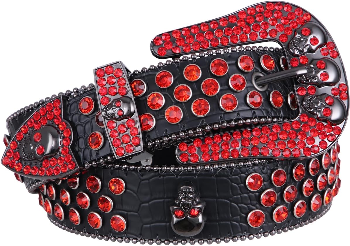 FIORETTO Men Women Rhinestone Belt Bling Western Studded Leather Belt Shining Diamond Cowgirl Cowboy Waist Belt for Jeans