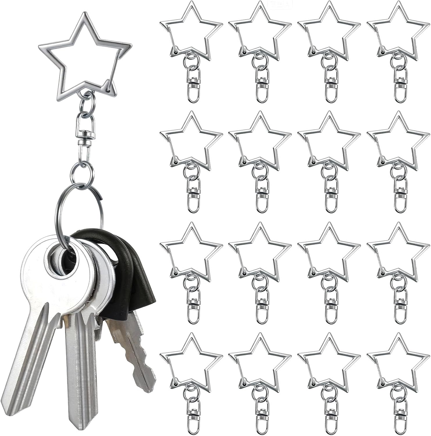 Nogeqi 50PCS Star Keychain Clips Star Keychain Clasp with Chain Hanging Buckle and Open Jump Ring Metal Spring Snap Keychain for DIY Crafts Jewelry Making Keychains Silver