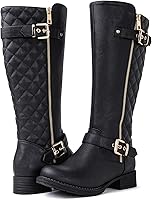 Vista 3 de GLOBALWIN Botas altas acolchadas hasta la rodilla para mujer, de tacón bajo, cómodas, a la moda, elegantes, botas de montar para mujer