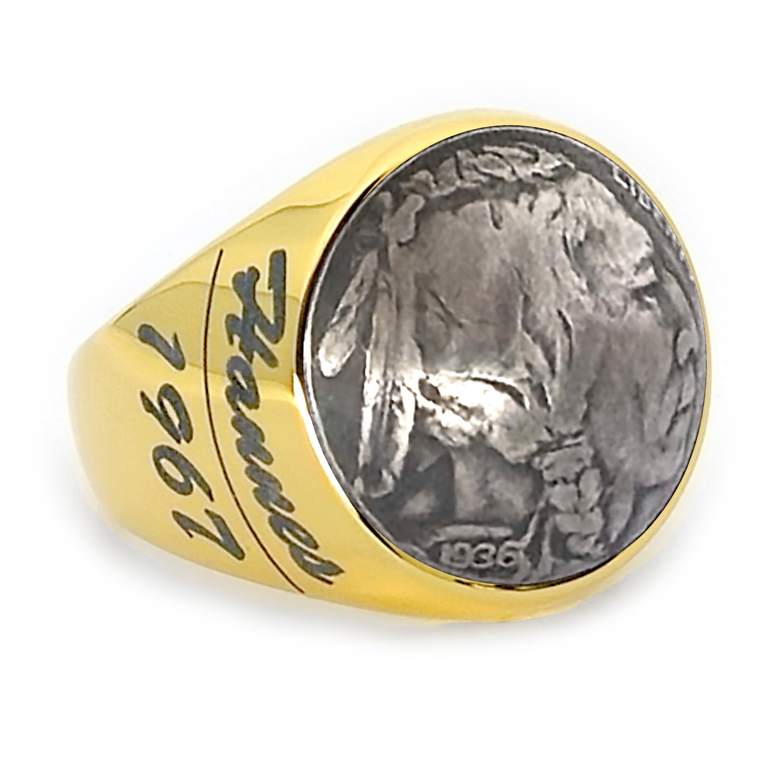Siegelring Münzring USA 5 Cent Buffalo Nickel 1913-1938 Herren Edelstahl