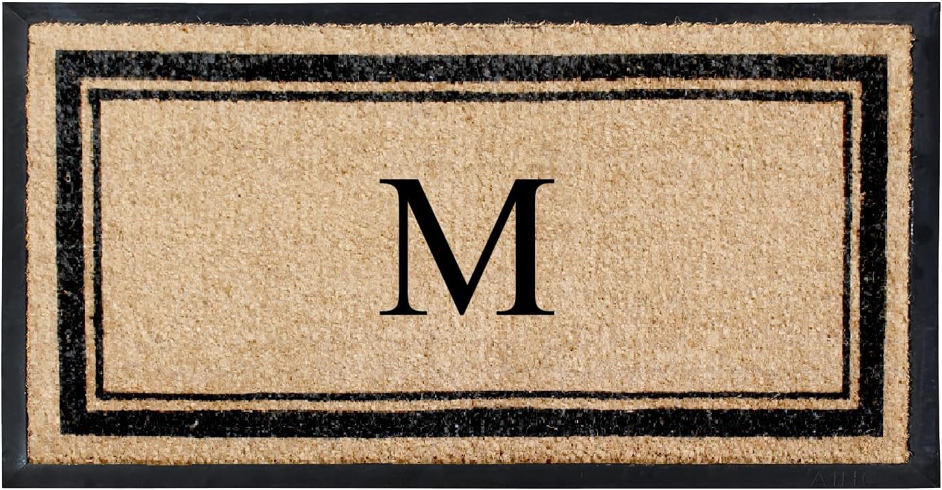 A1 Home Collections Natural Coir & Rubber Hand-Flocked Monogrammed Doormat - Heavy Duty Anti-Shedding Front Door Mat, Thick & Durable Entrance Mat - M, 24" x 48"