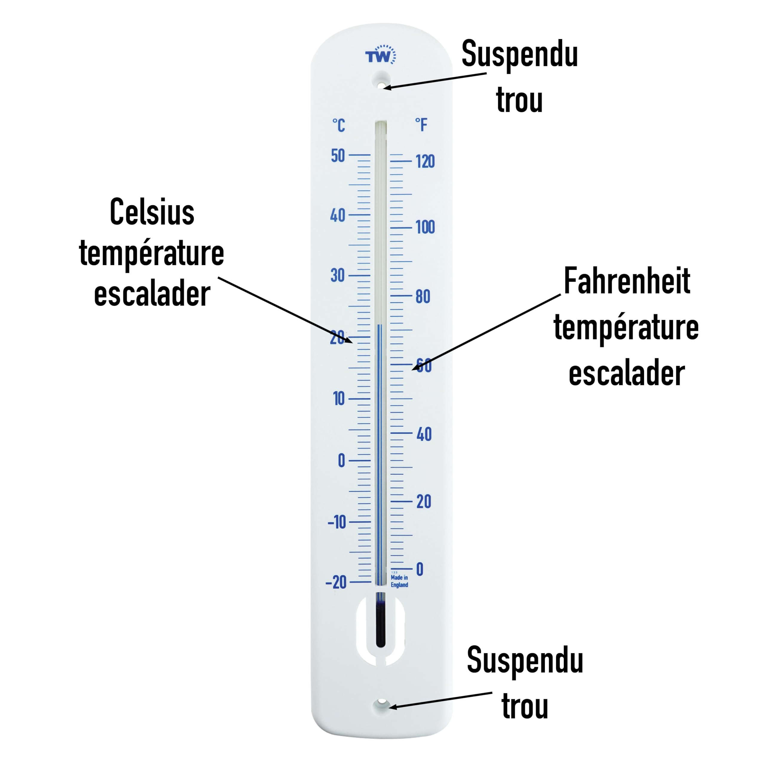 Grand thermomètre extérieur jardin 380 mm pour serre, patio, terrasse