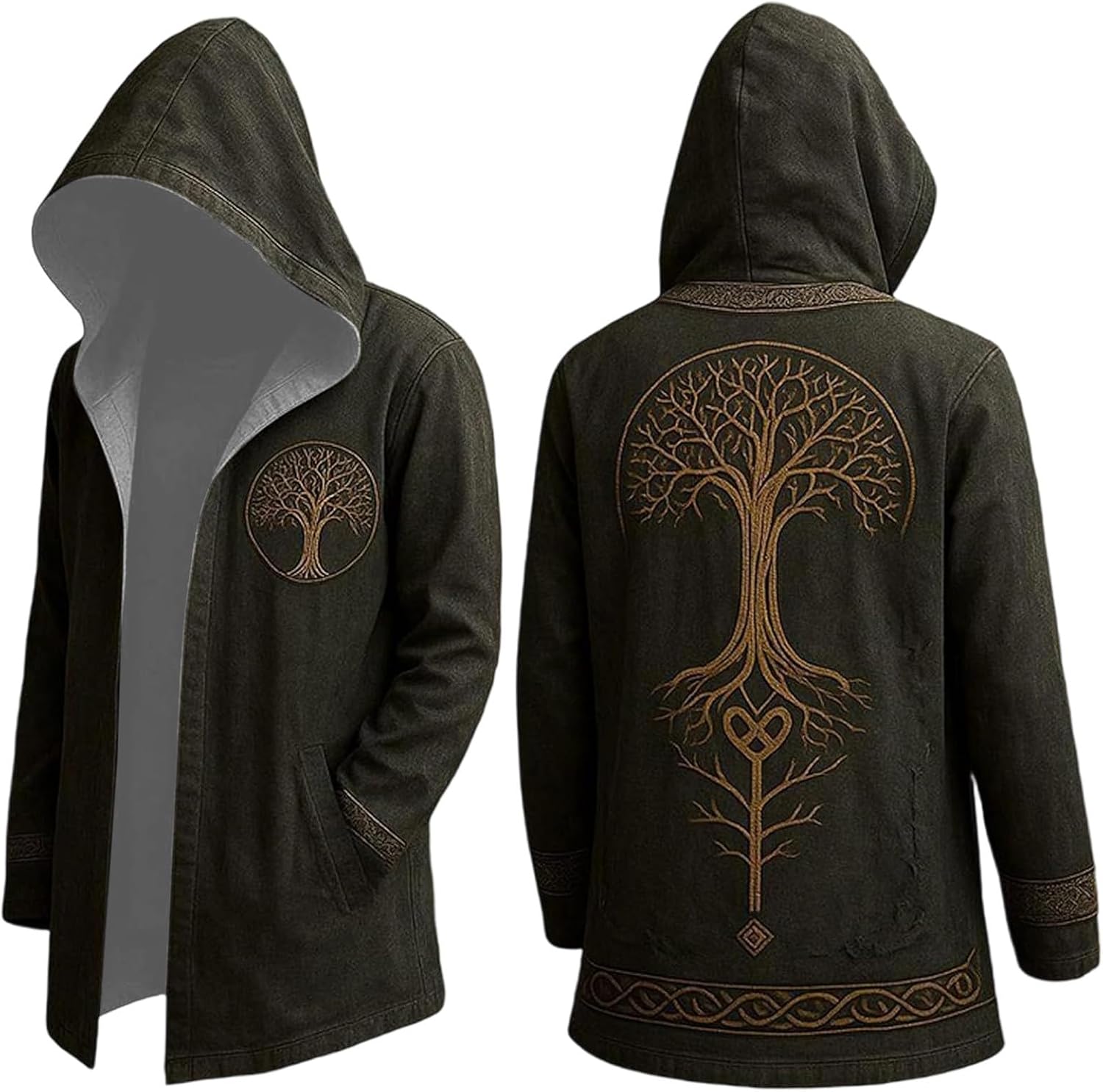 MYZTTZR Mito Nordico 3D Lunghezza Media Cardigan con Cappuccio per Uomo