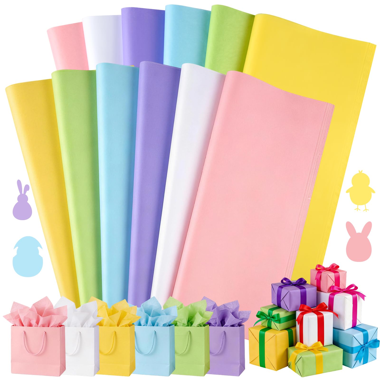 PLULON 60 Sheets Easter Tissue Paper for Gift Bags Flower Wrapping 14"x20"