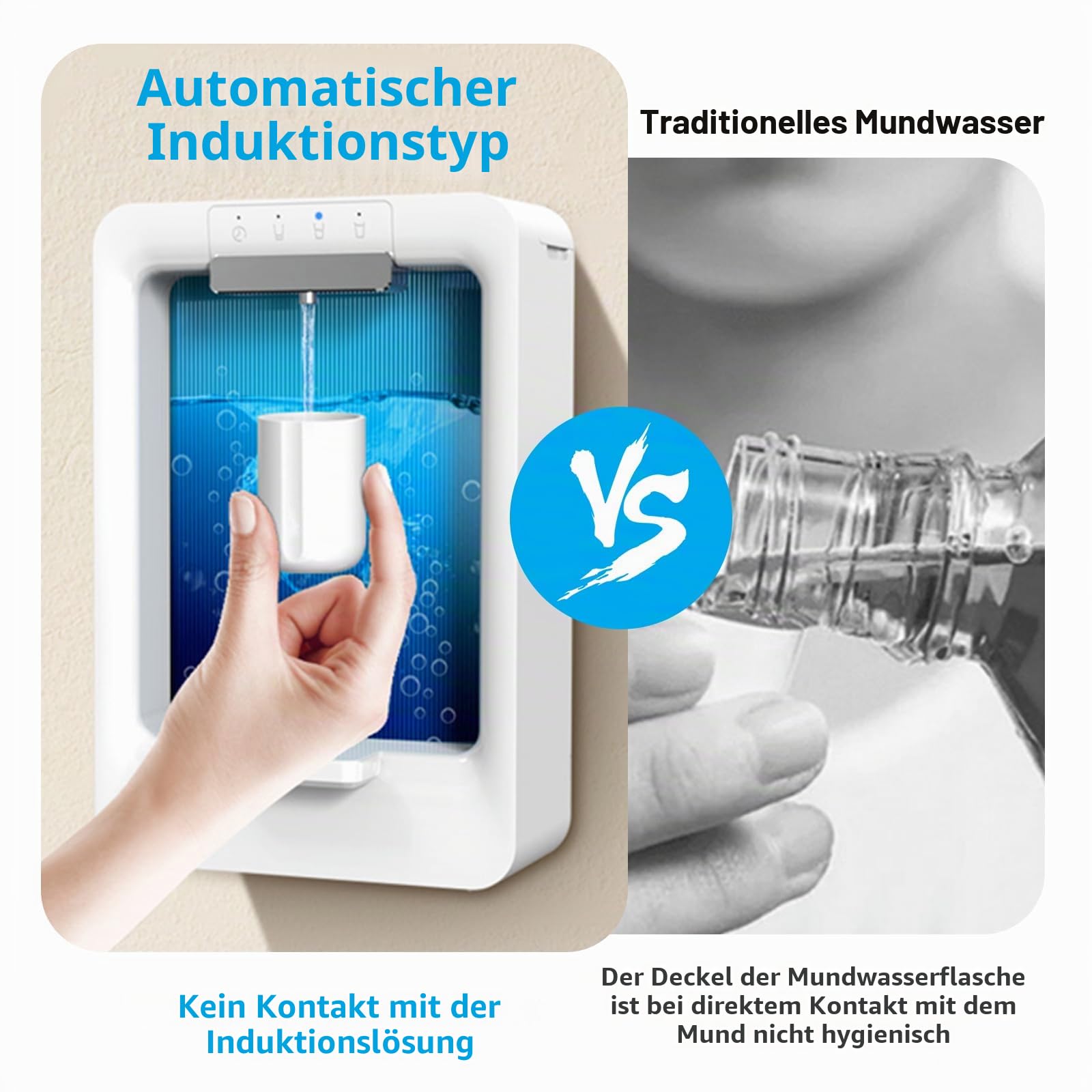 Automatischer Mundwasser-Spender,CEIEVER Automatischer Mundspülspender Berührungslos mit 3 Gänge einstellbar und Magnetischen Bechern,für Kinder und Erwachsene(Weiß-B)