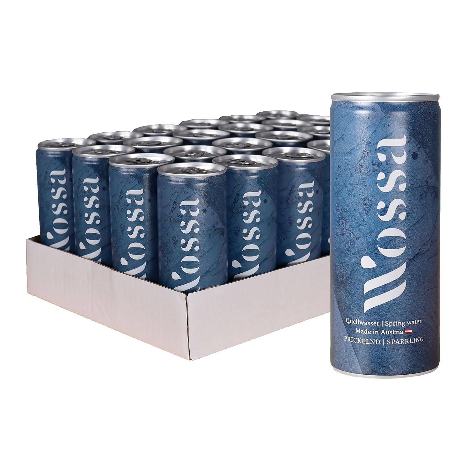 Wossa Sparkling Natural Mineral Water, Can, 0.25L, 24 Count, Austria