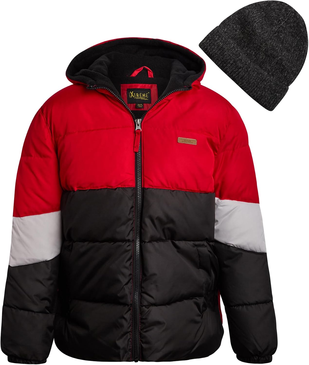 iXtreme Boys Puffer Jacket - Wind & Water Resistant Soft Fleece Lined Warm Winter Jacket for Boys with Winter Hat