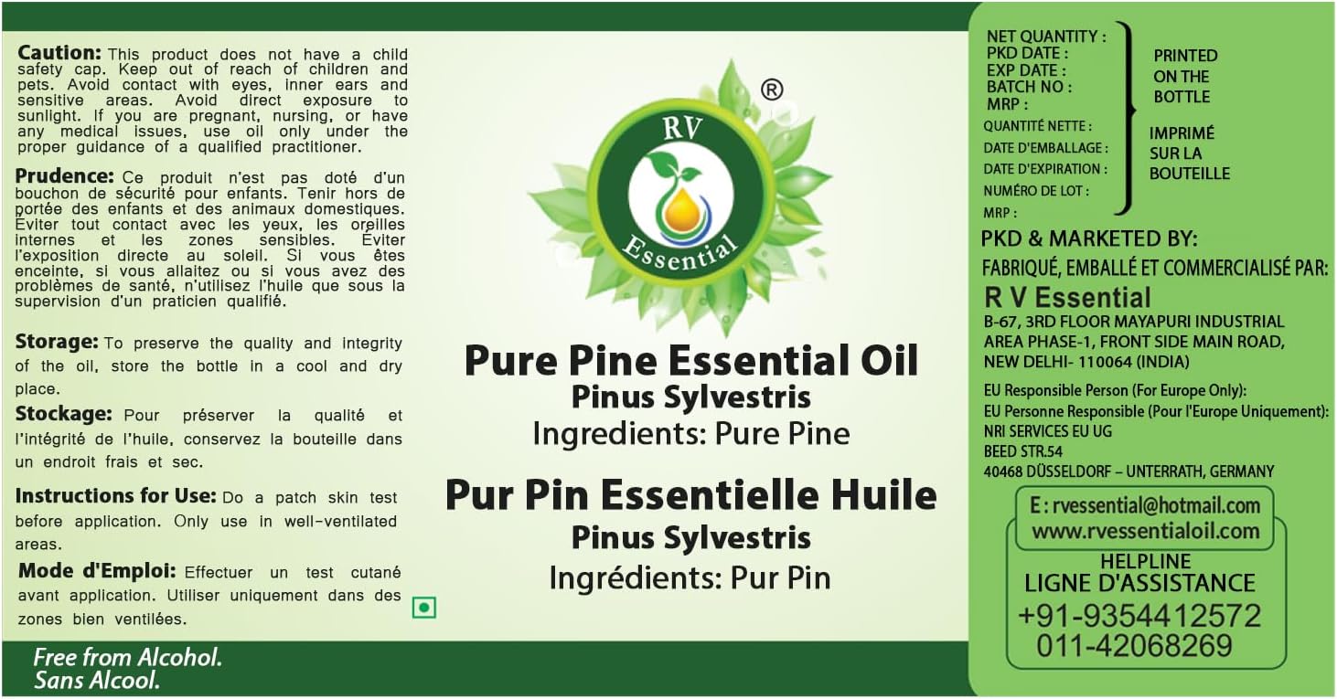 R V Essential Pure Pine Essential Oil 630ml (21oz)- Pinus Sylvestris (100% Pure and Natural Steam Distilled)