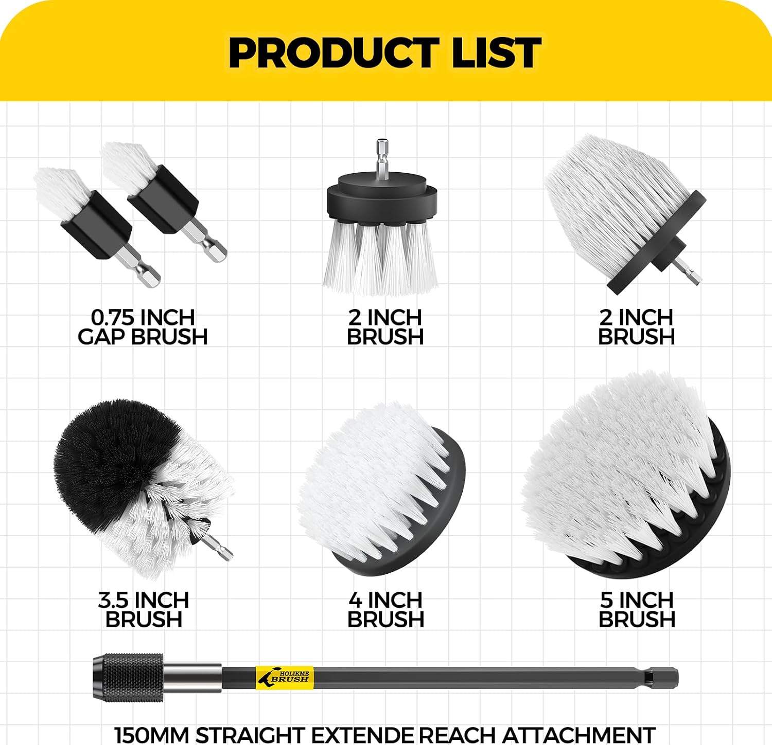 Holikme 8Pc Drill Brush Set - Scrub Brushes with Extension for Home Clean image 2